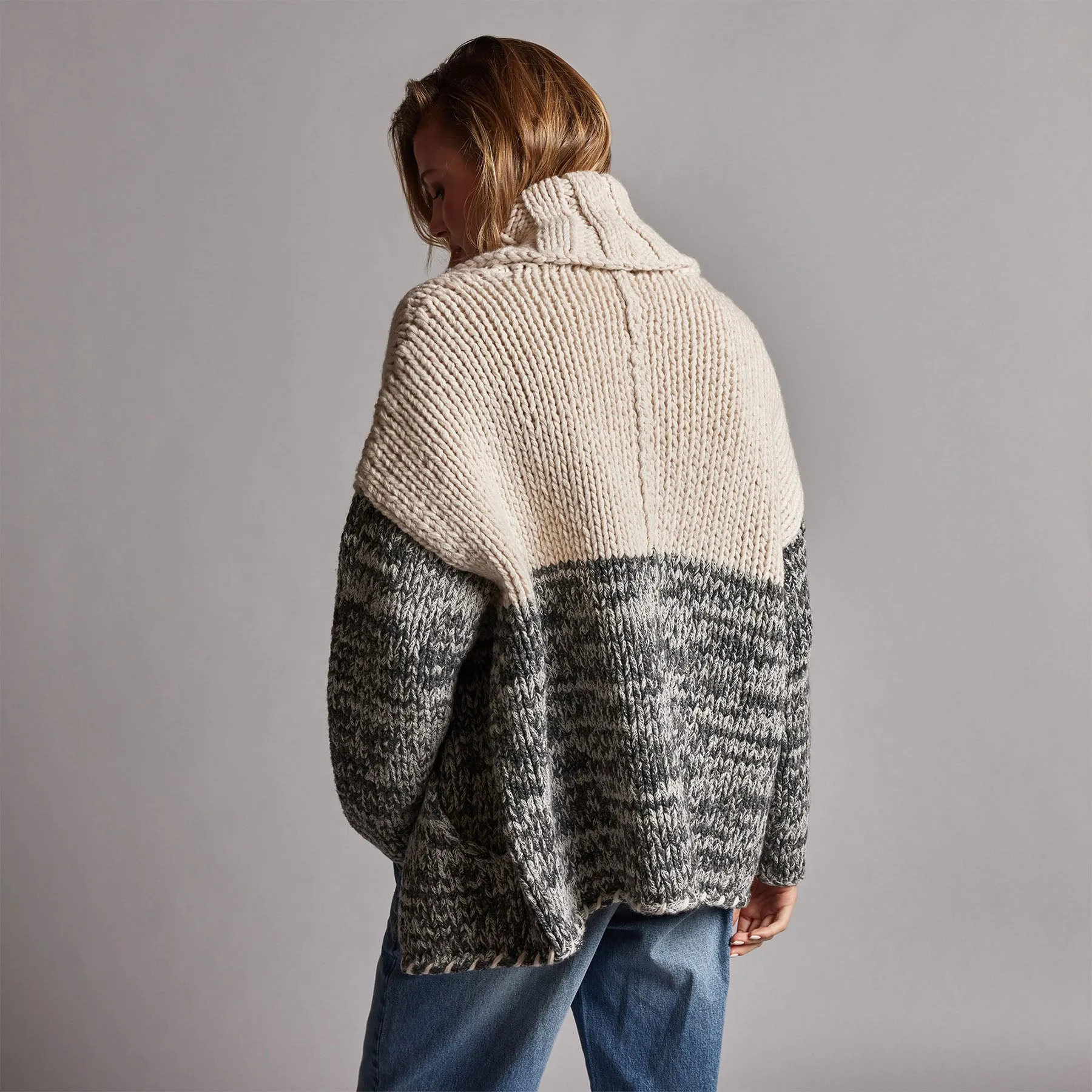 Chunky Knit Cardigan - Ivory/Grey Marl