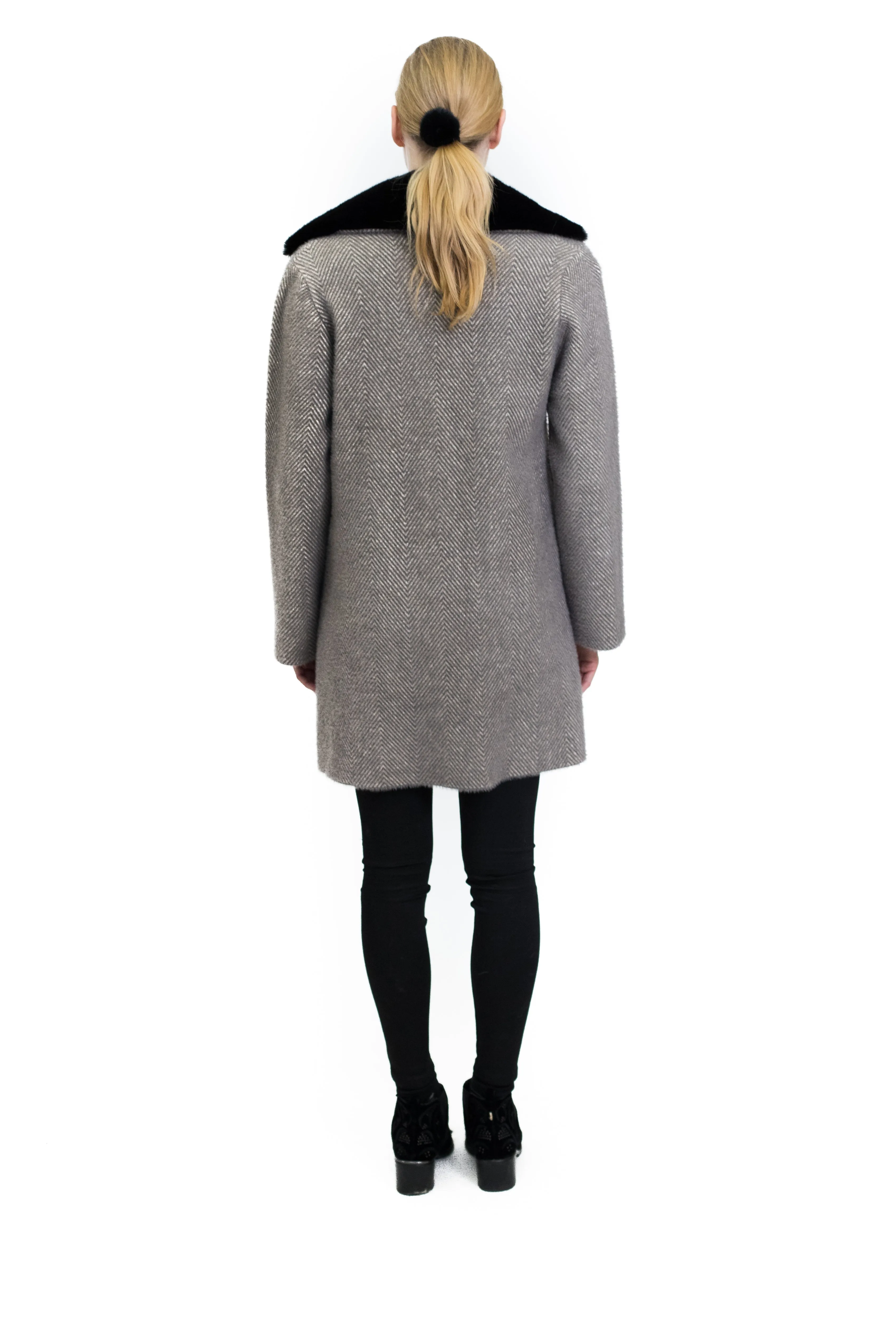 Coat with Detachable Mink Collar