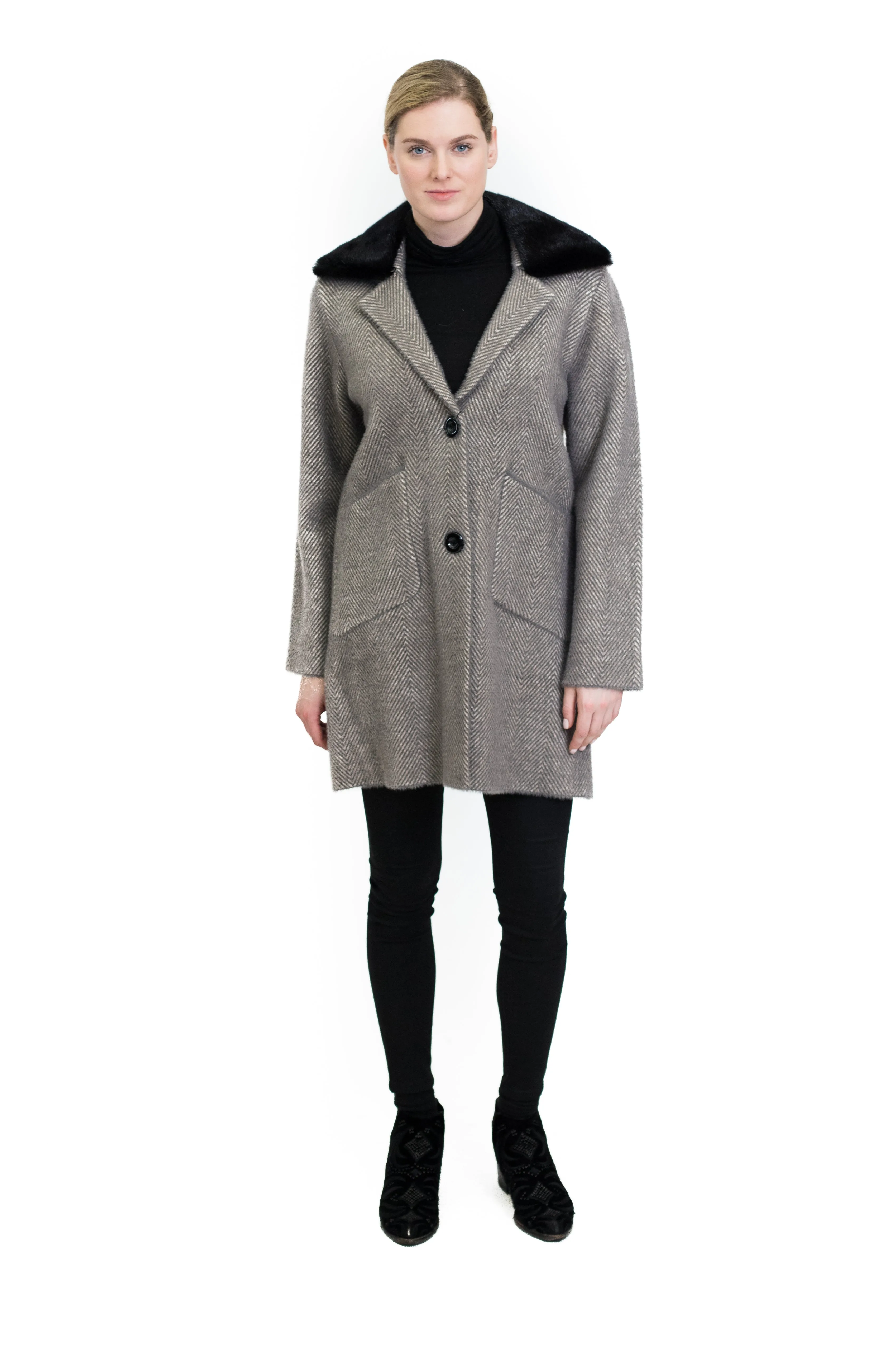 Coat with Detachable Mink Collar