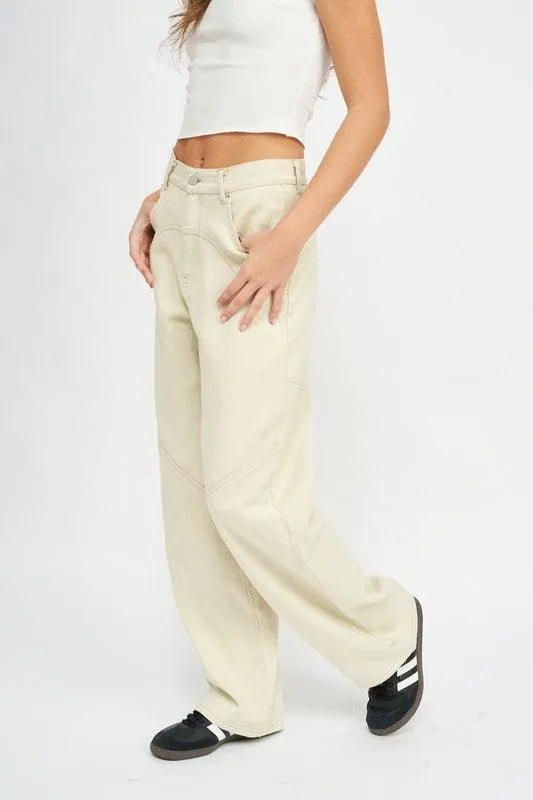 Contrasted Stitch Detail Wide Pants