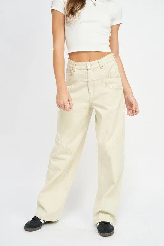 Contrasted Stitch Detail Wide Pants