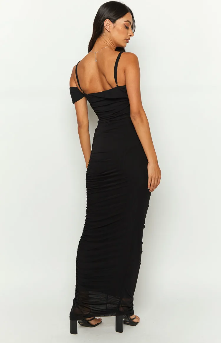 Cordelia Black Mesh Formal Maxi Dress