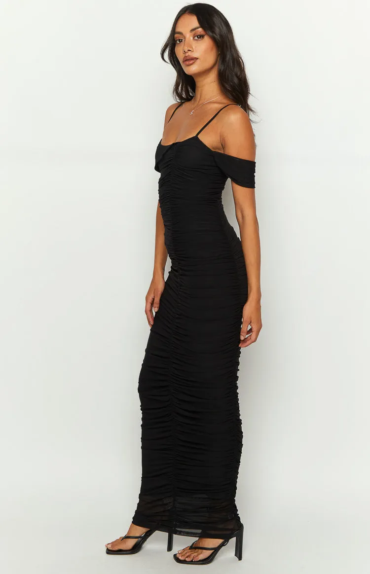 Cordelia Black Mesh Formal Maxi Dress