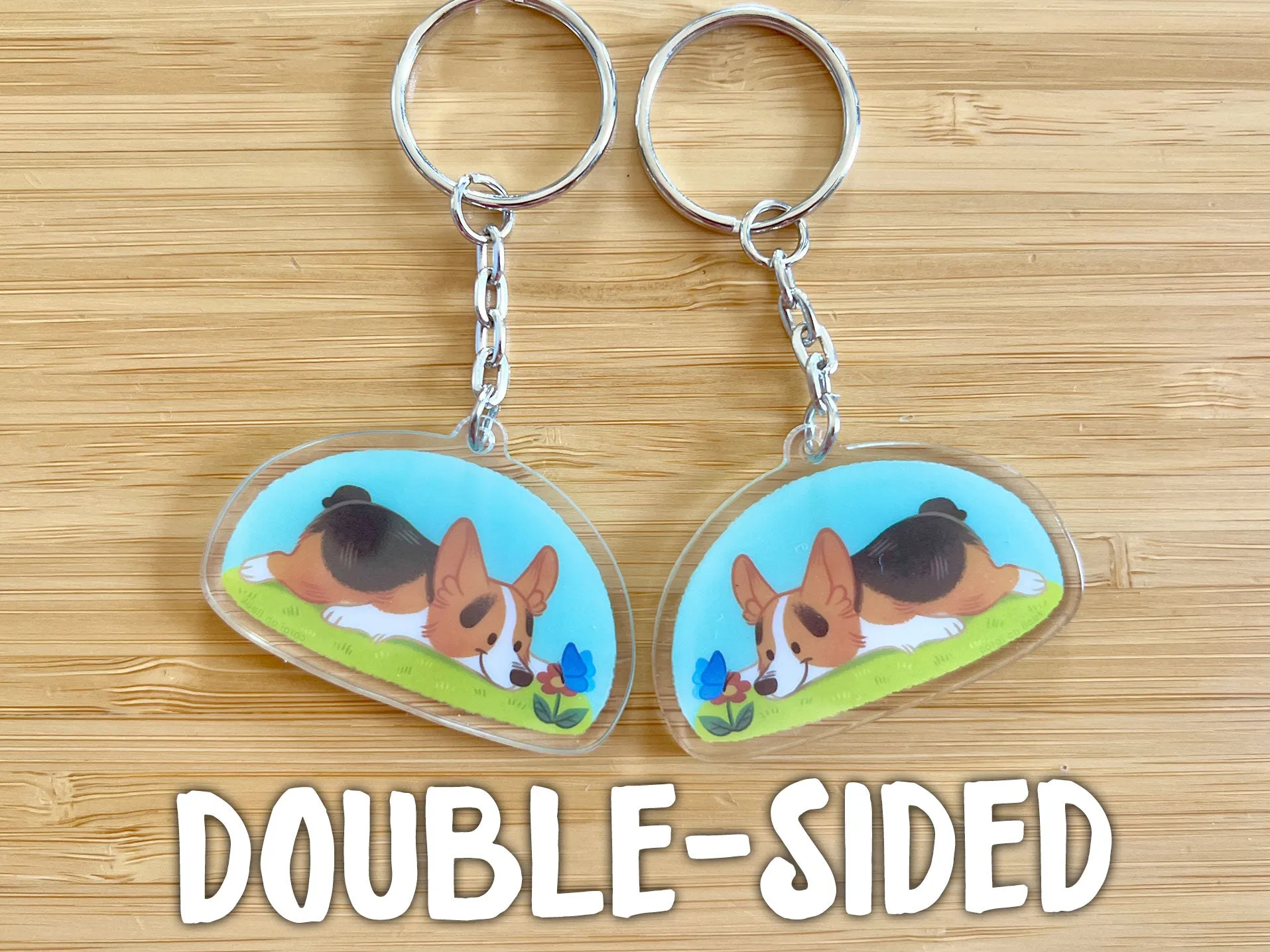 Corgi   Butterfly Acrylic Keychain