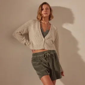 Cotton Linen Cropped Cardigan - Natural