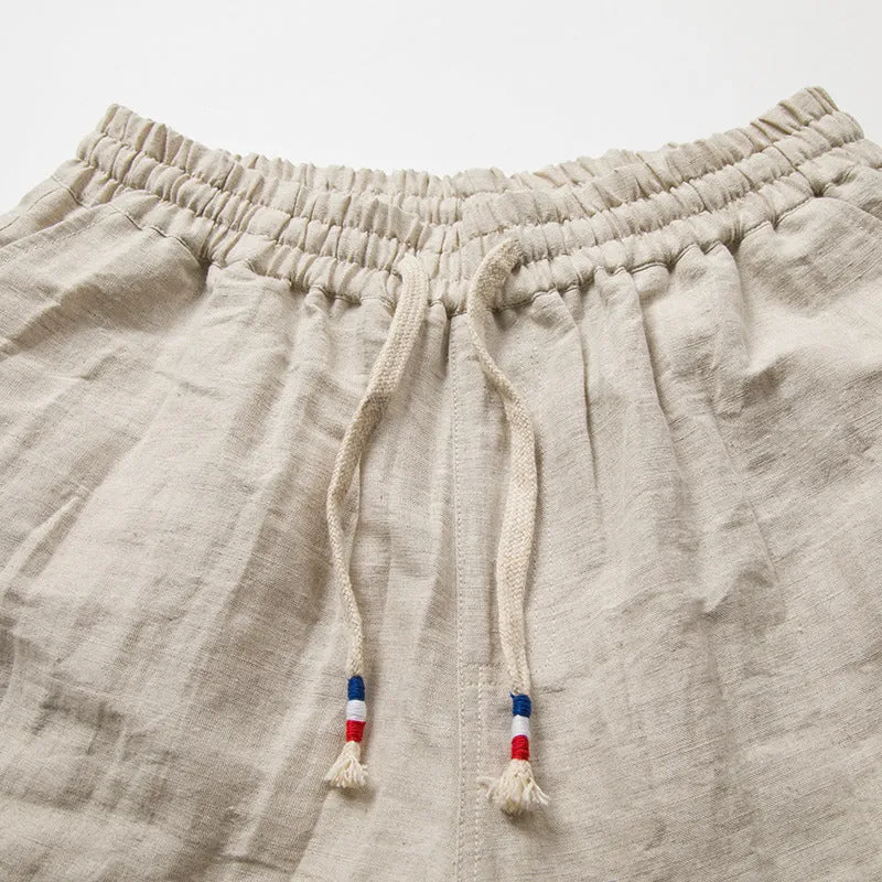 Cotton Linen Solid Casual Shorts