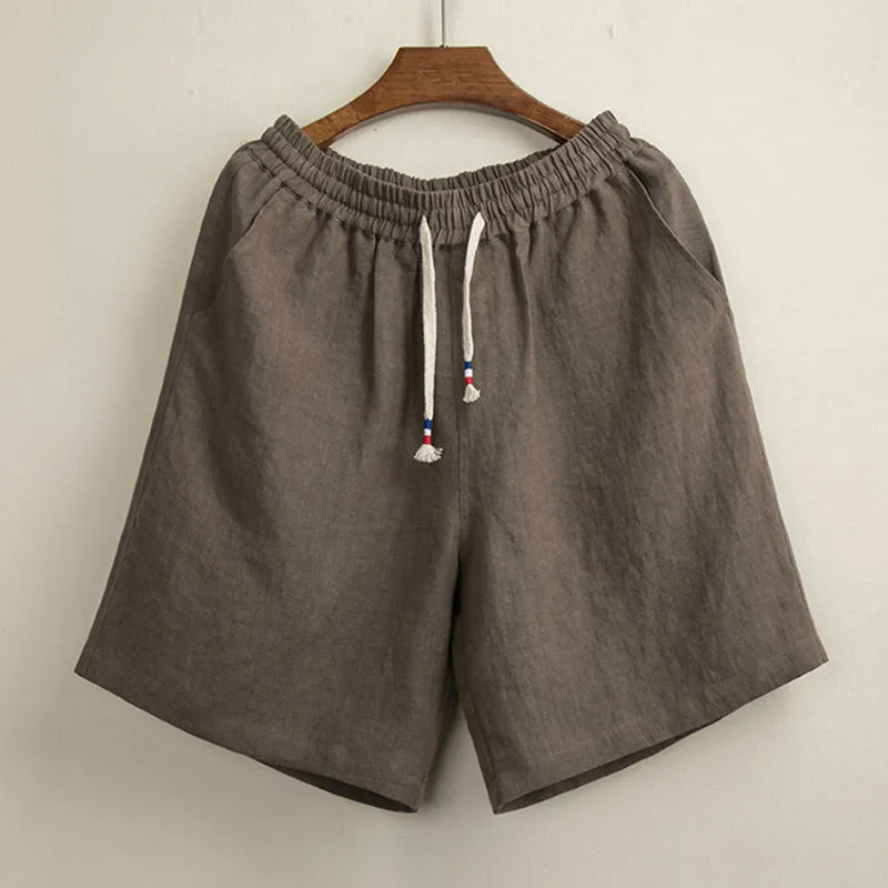 Cotton Linen Solid Casual Shorts