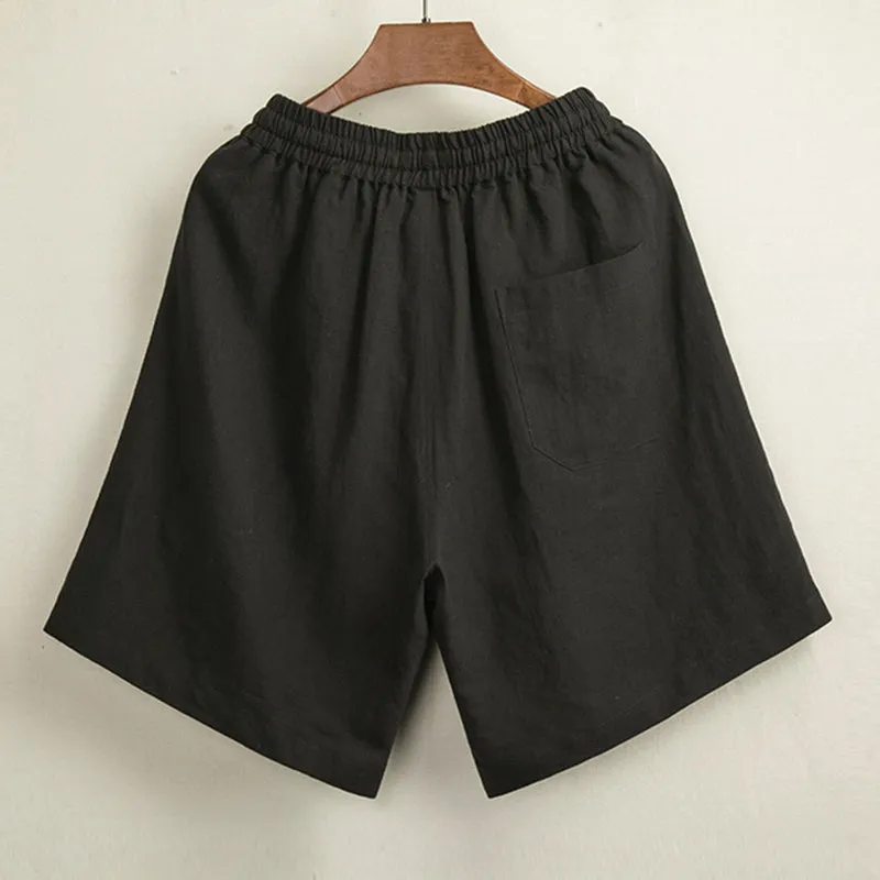 Cotton Linen Solid Casual Shorts