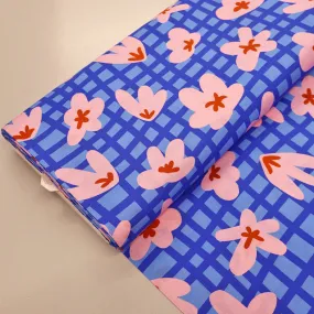 Cotton Poplin - Pink and Blue - Flower Trellis