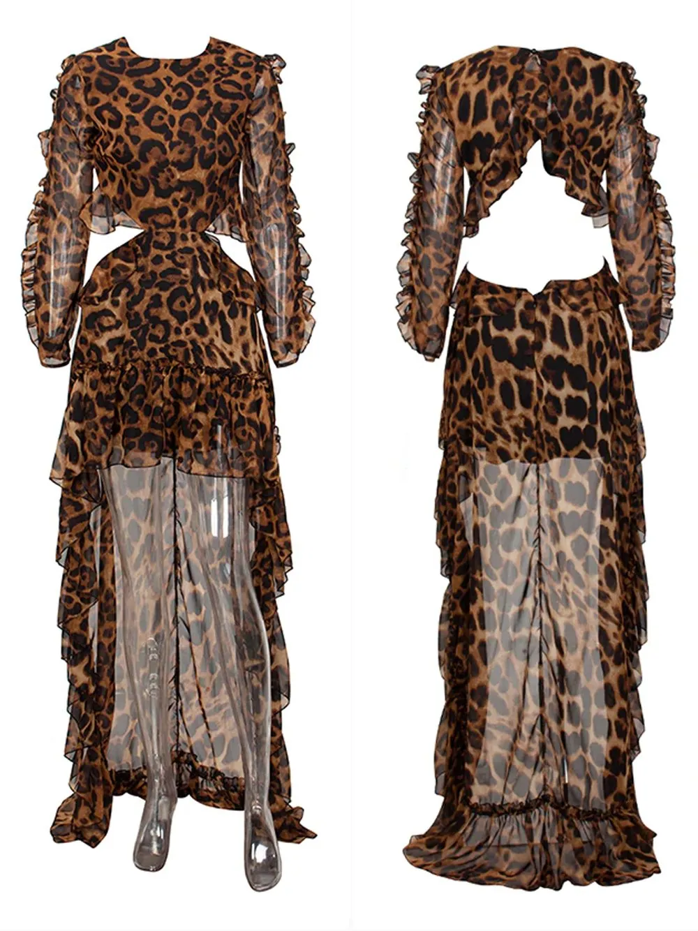 Cut-Out Open Leopard Chiffon Dress