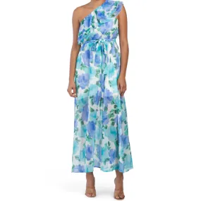 DALIA MACPHEE Women's Ruffle One Shoulder Floral Print Maxi Dress