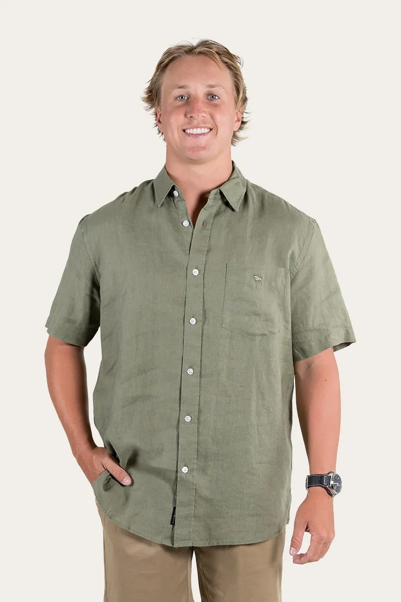 Dawson Mens Relaxed Linen Dress Shirt - Olive