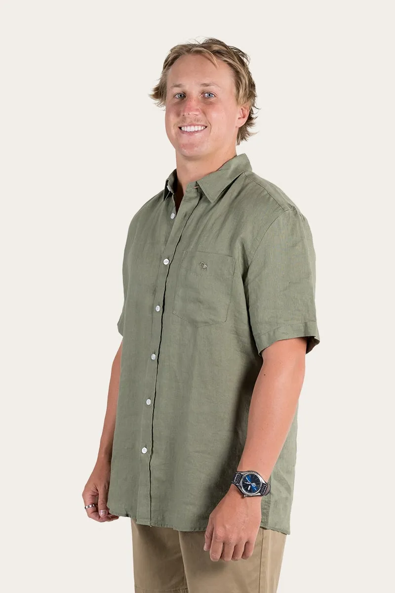 Dawson Mens Relaxed Linen Dress Shirt - Olive