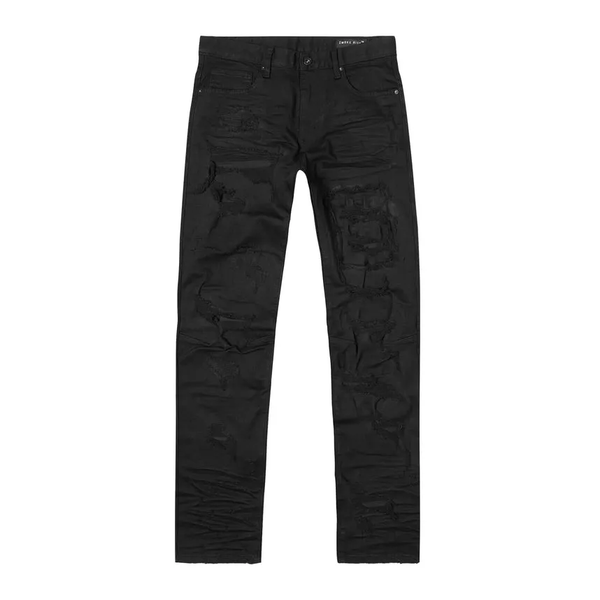 Distressed Rip & Repair Easy Slim Denim Jeans - Jet Black