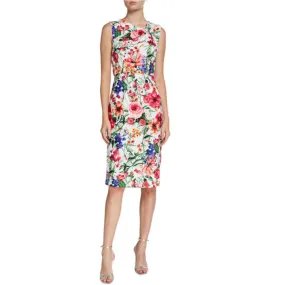 Donna Ricco Women's Asymmetrical Neck Floral Print Midi Dress