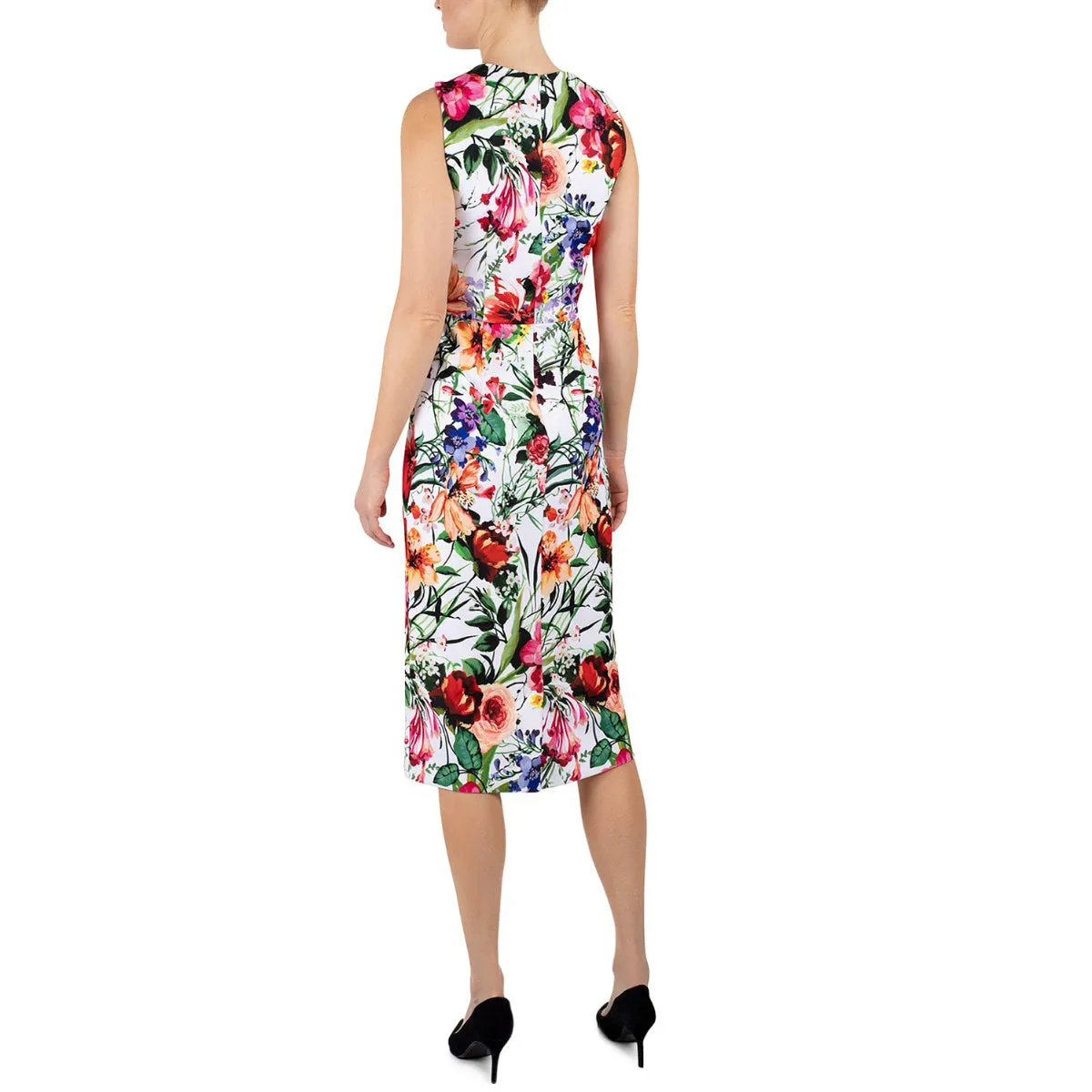 Donna Ricco Women's Asymmetrical Neck Floral Print Midi Dress