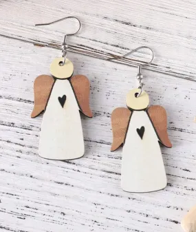 Double Sided Wooden Angel Earrings