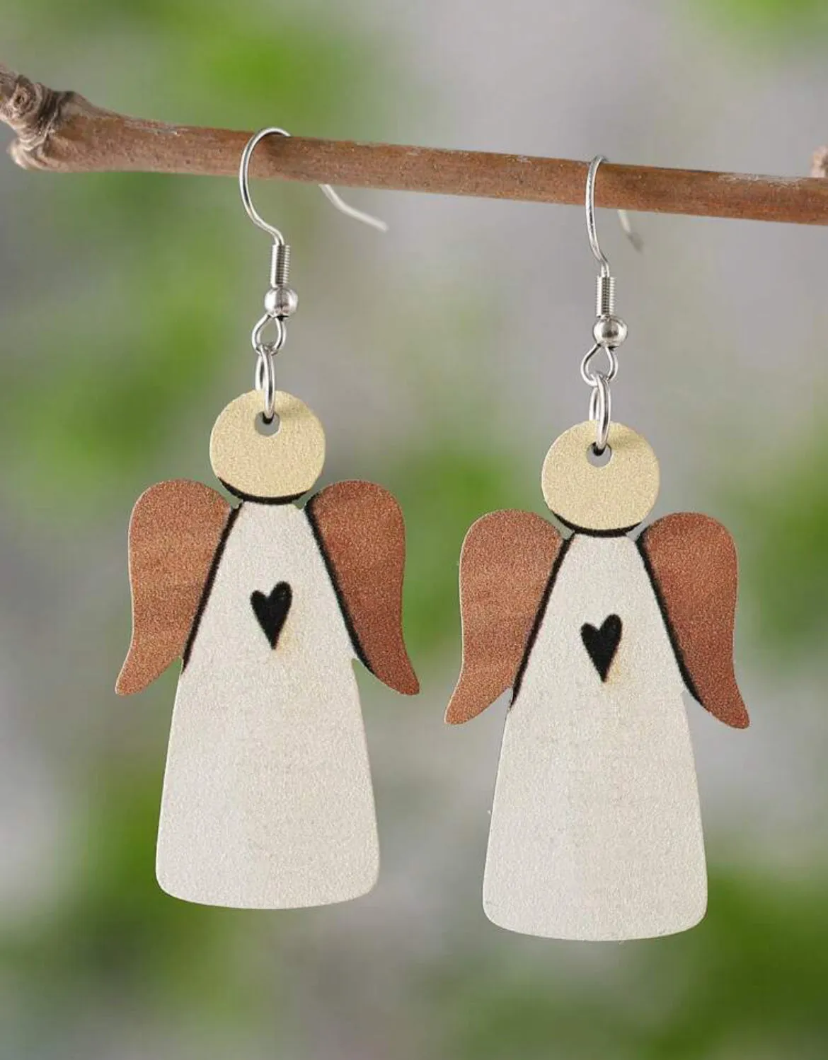 Double Sided Wooden Angel Earrings