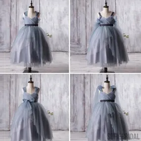 Dusty Blue Tulle Flower Girl Dresses, A-line Little Girl Dresses, Affordable Junior Bridesmaid Dresses, FG056