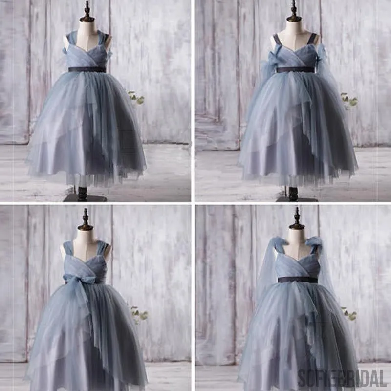 Dusty Blue Tulle Flower Girl Dresses, A-line Little Girl Dresses, Affordable Junior Bridesmaid Dresses, FG056