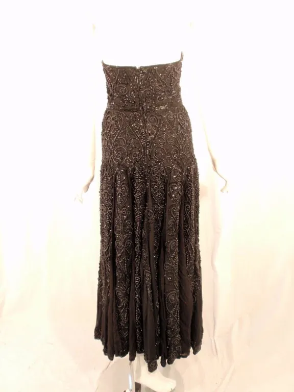 EAVIS & BROWN Black Hand Beaded Strapless Evening Gown