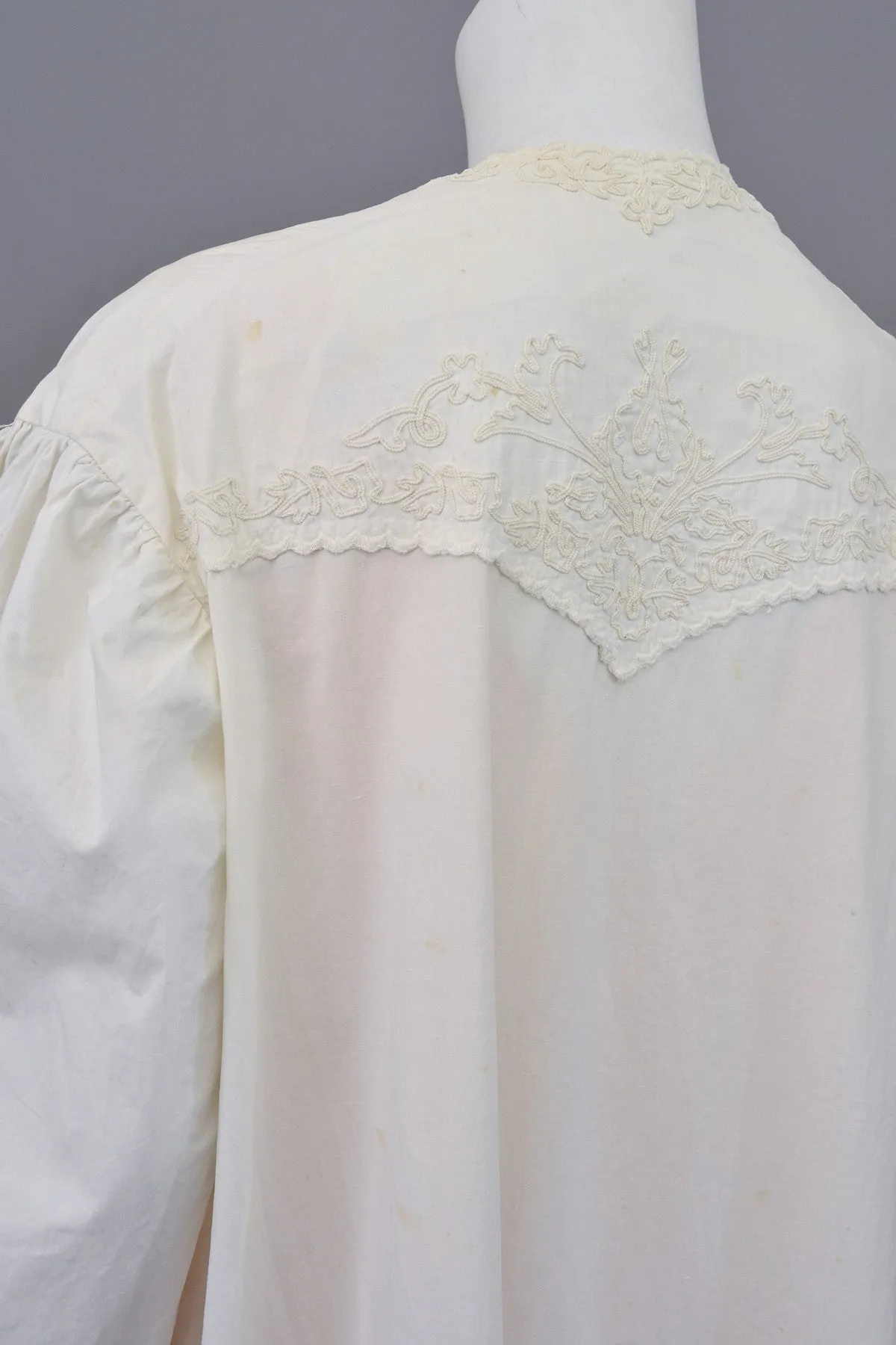 Edwardian Victorian Soutache Embroidered White Cotton 'Lab' Coat Robe Duster