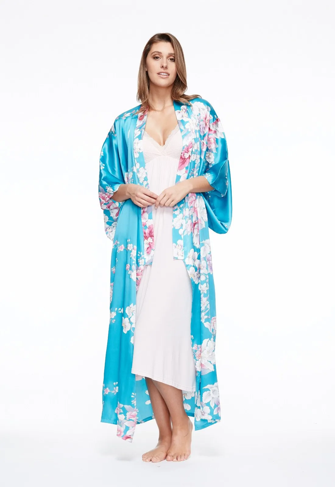 Elegant Orchids Long Silk Kimono