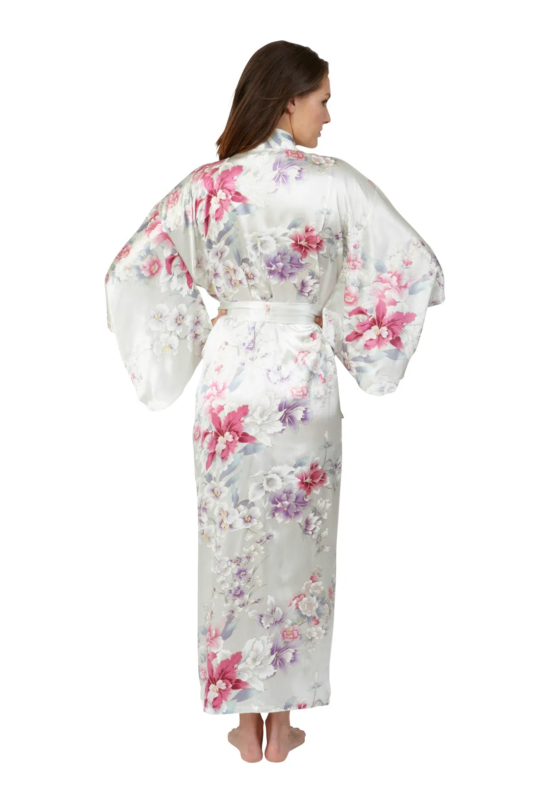 Elegant Orchids Long Silk Kimono