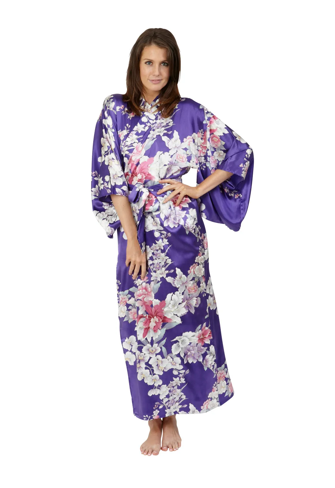 Elegant Orchids Long Silk Kimono