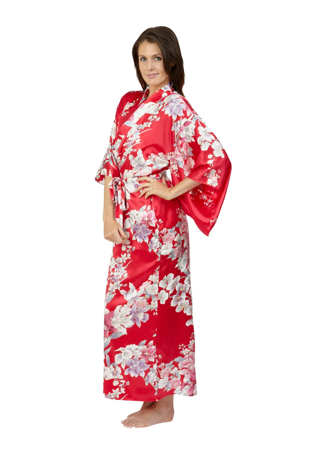 Elegant Orchids Long Silk Kimono