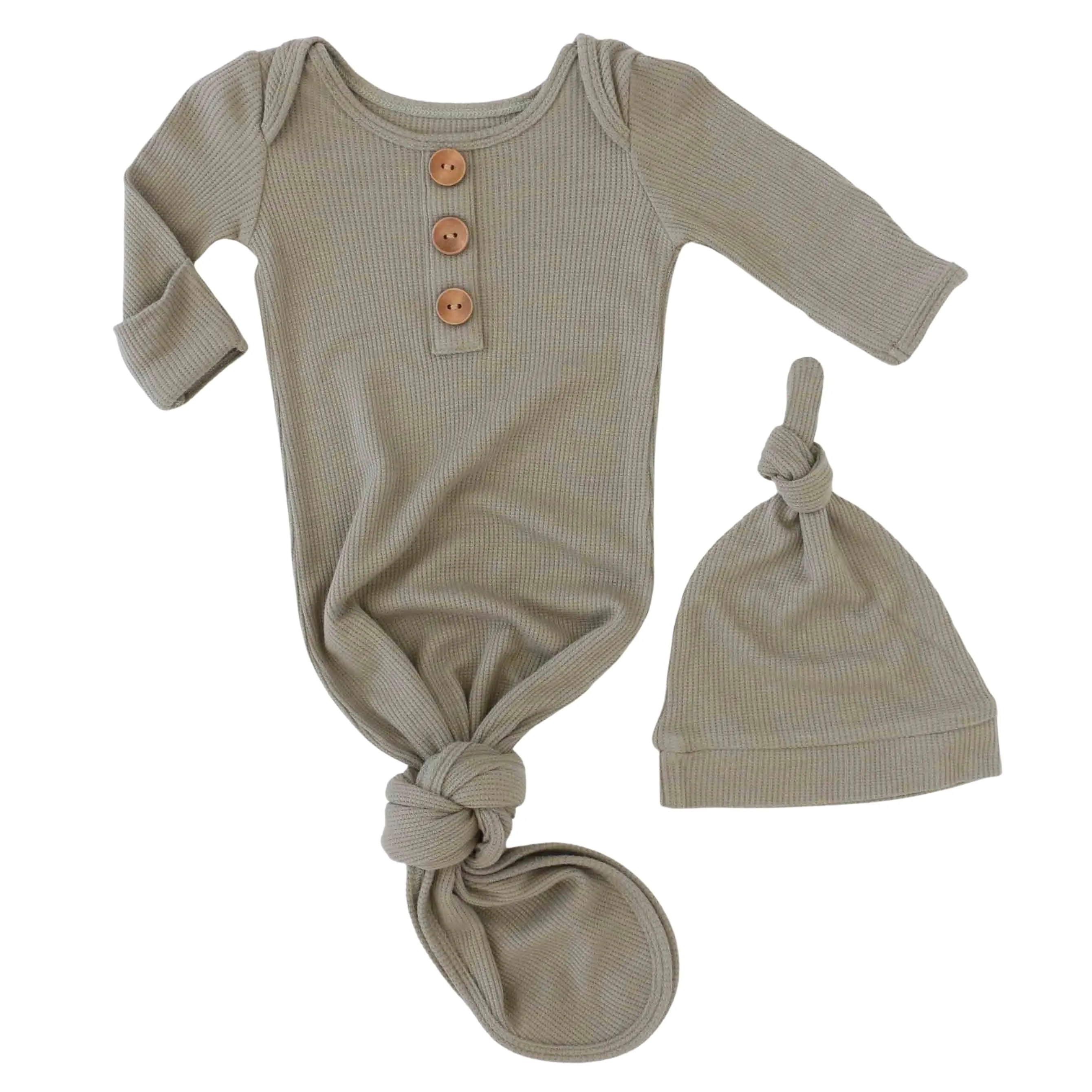 Eucalyptus Waffle Bamboo Newborn Baby Knot Gown & Hat Set