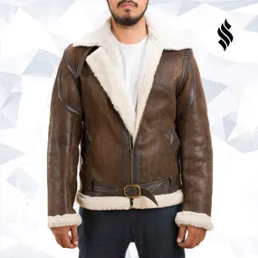 Forest Double Face Shearling Distressed Leather Jacket