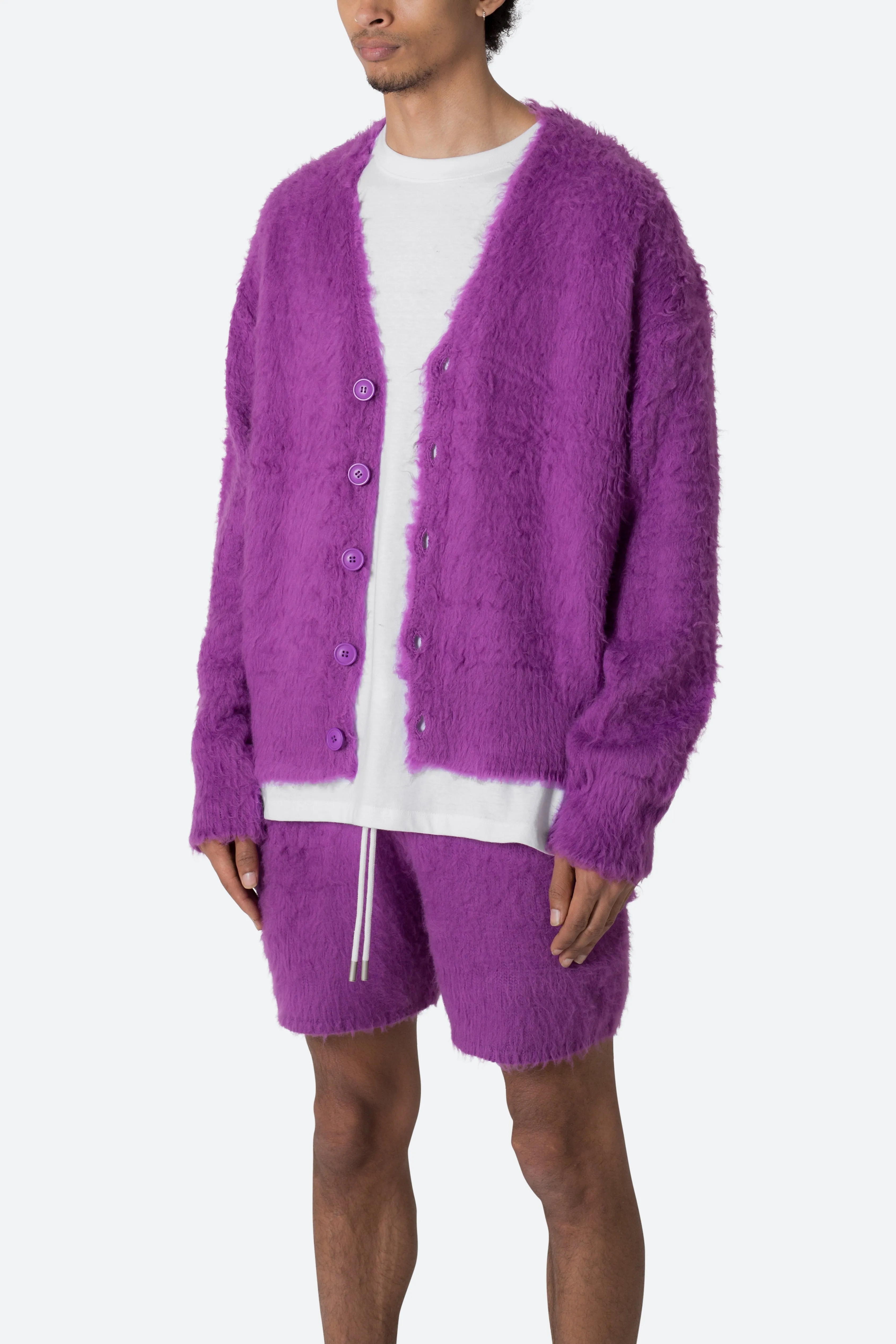 Fuzzy Cardigan Sweater - Purple