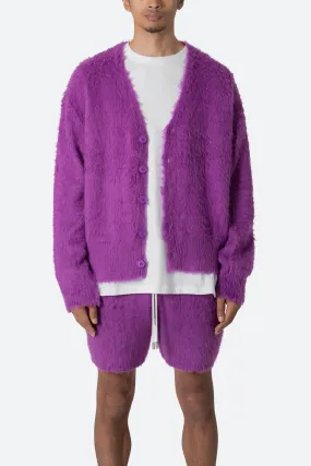 Fuzzy Cardigan Sweater - Purple