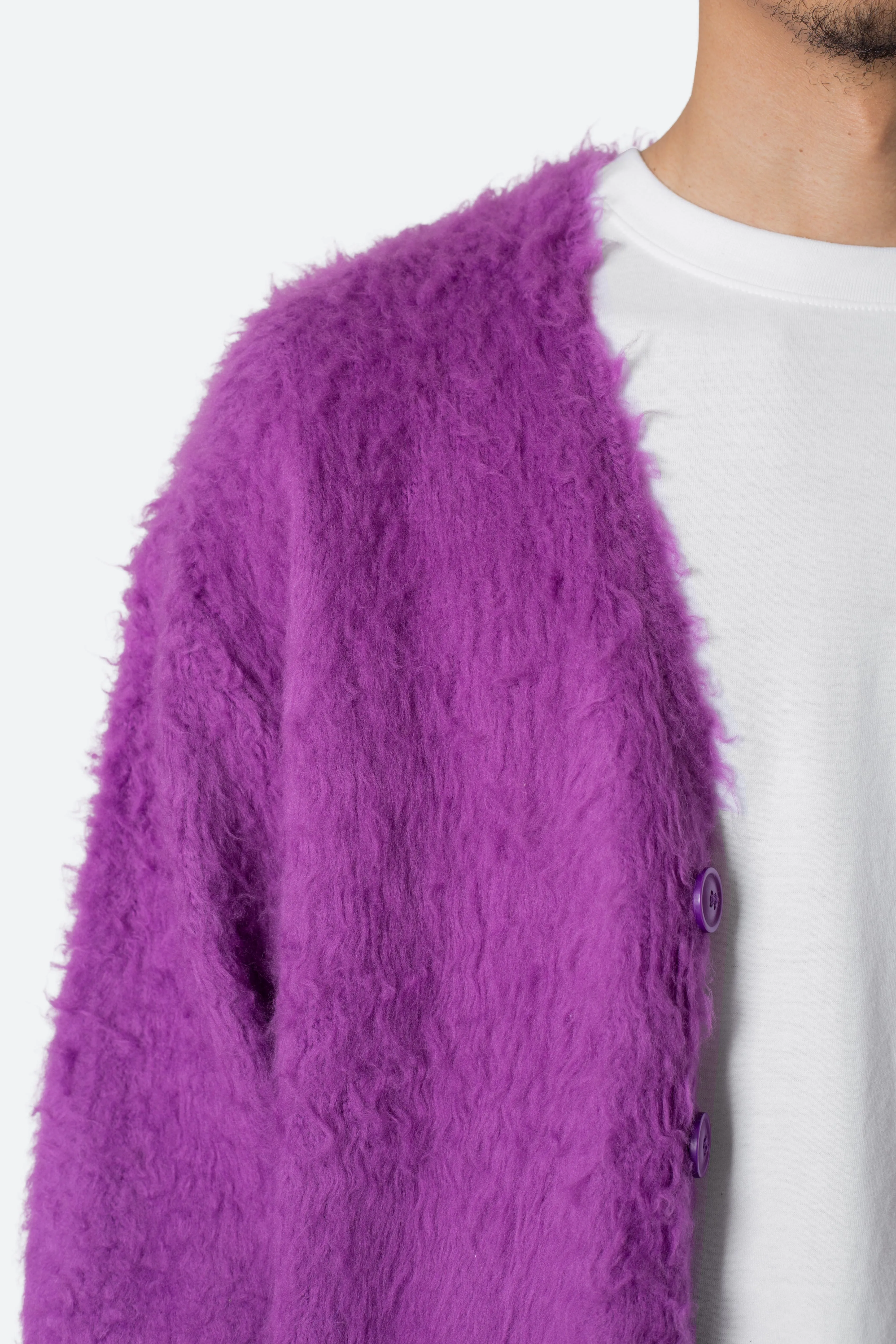 Fuzzy Cardigan Sweater - Purple