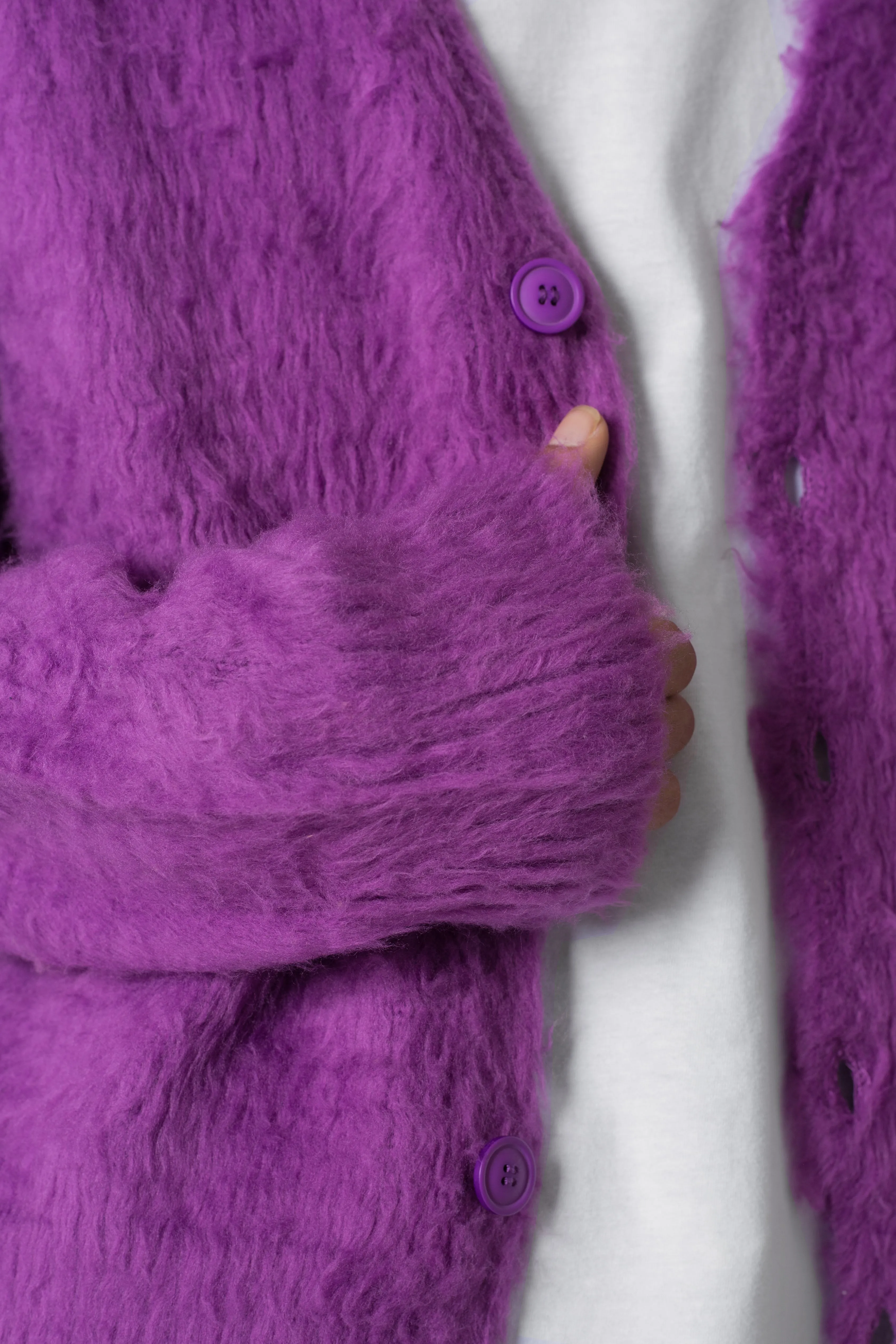 Fuzzy Cardigan Sweater - Purple