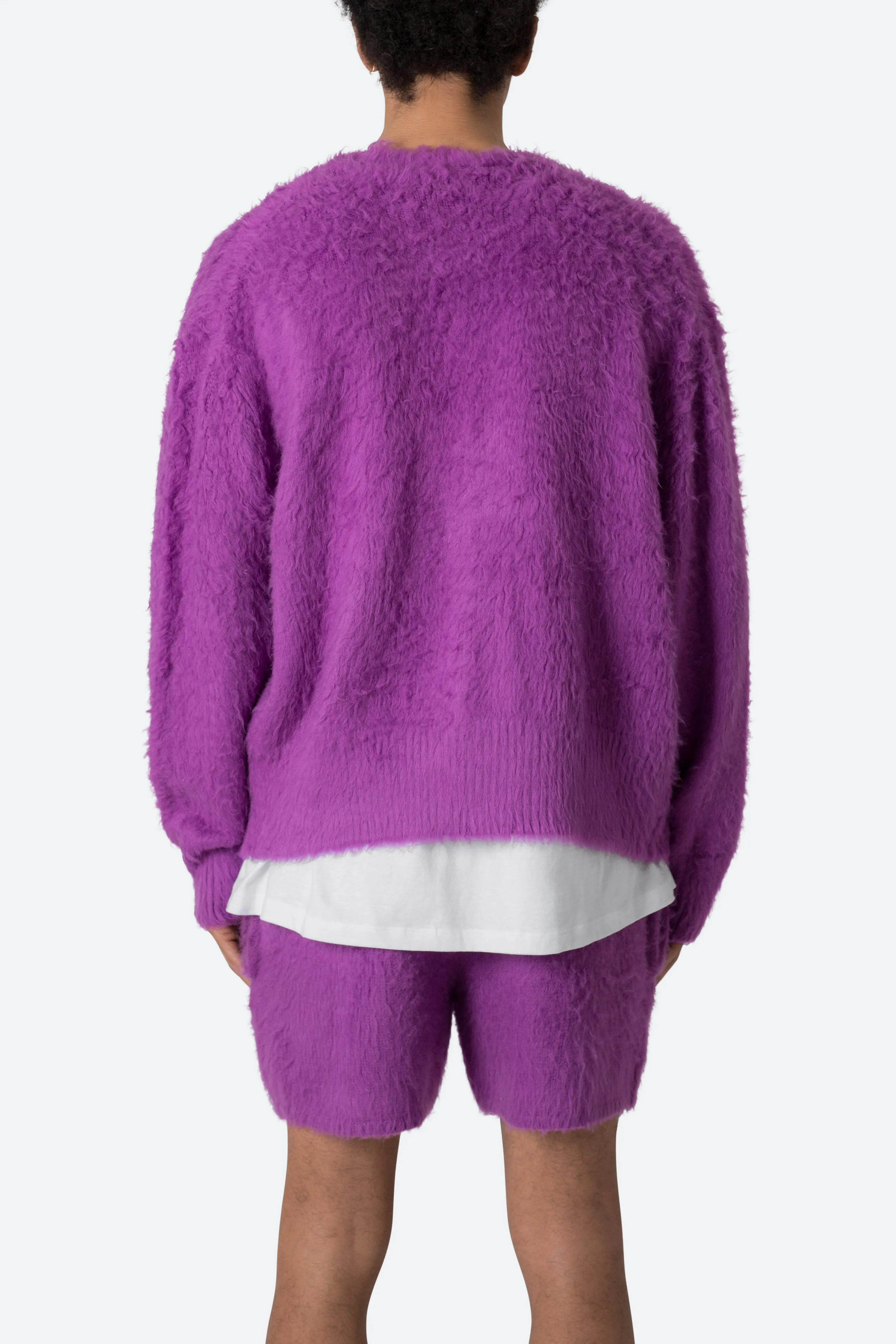 Fuzzy Cardigan Sweater - Purple