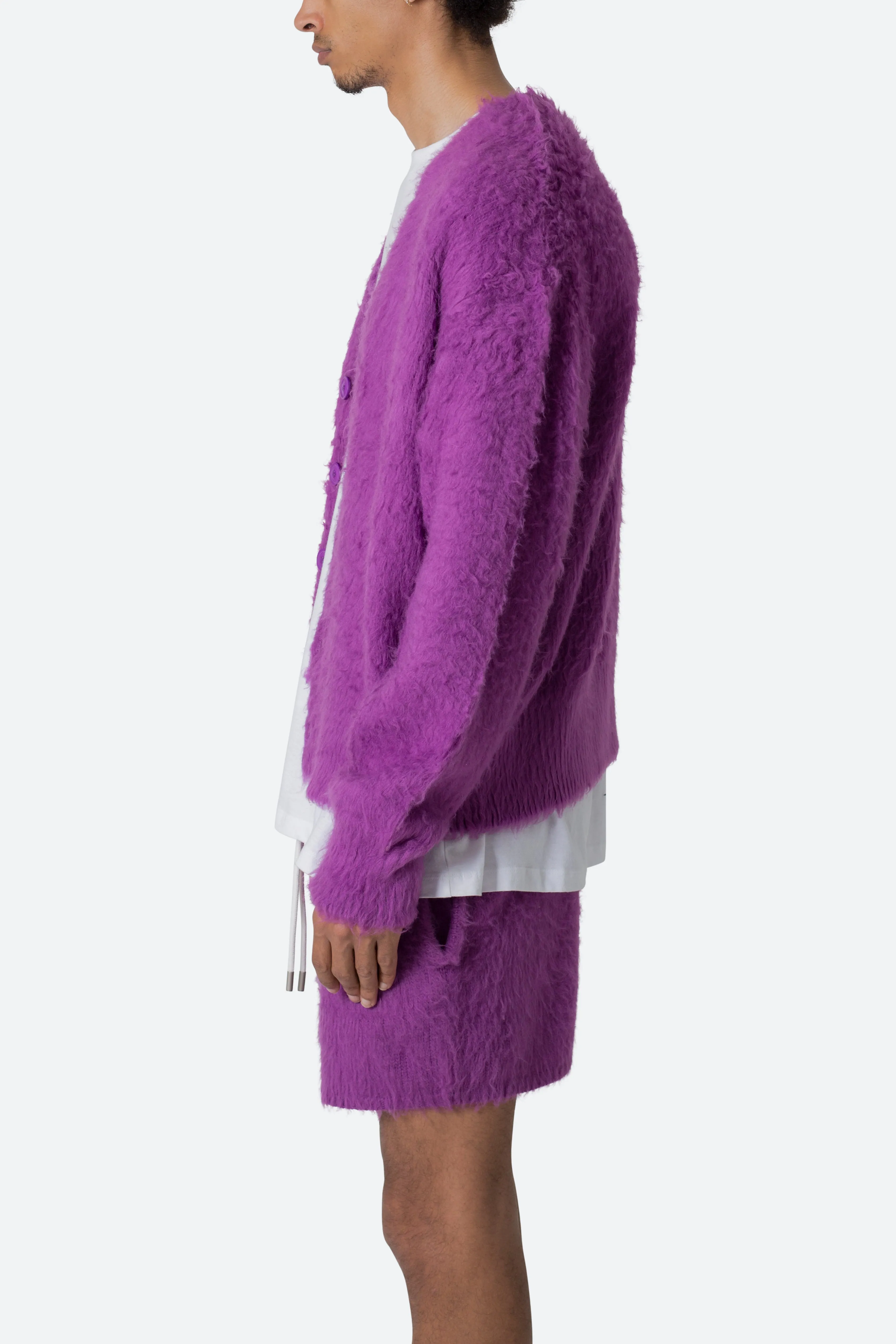 Fuzzy Cardigan Sweater - Purple