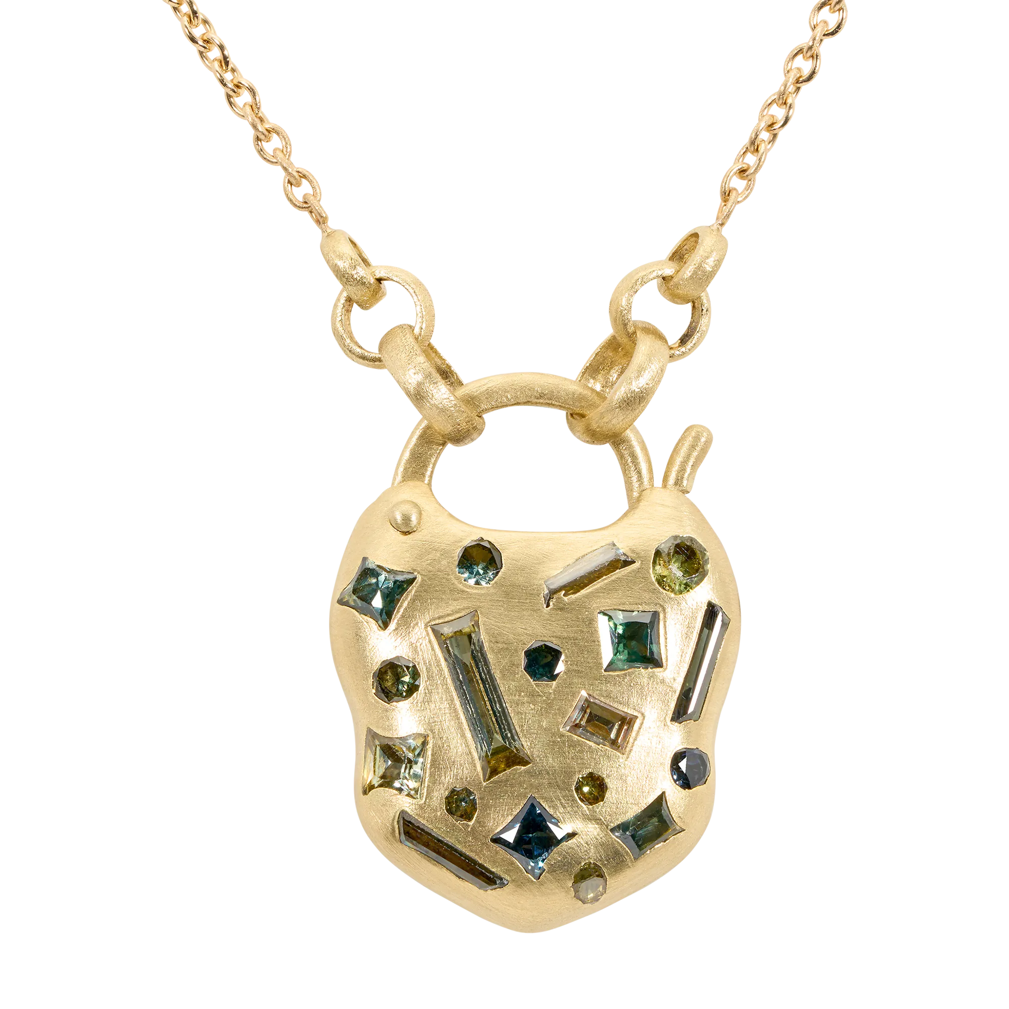 Green Mixed Cut Confetti Padlock Necklace - Made to Order