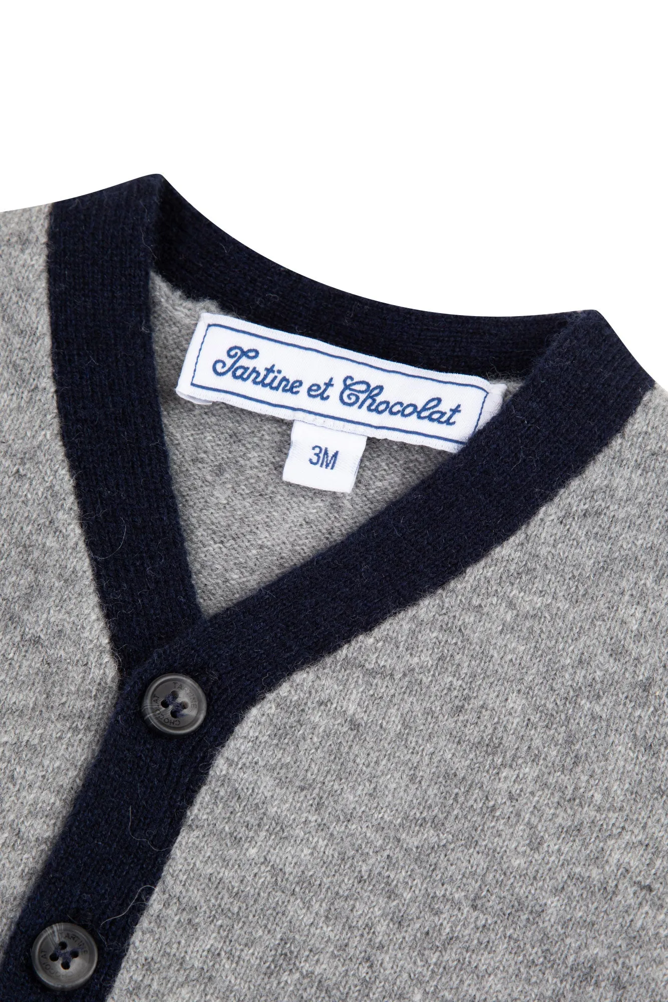 Grey Cashmere Cardigan with Navy Trim