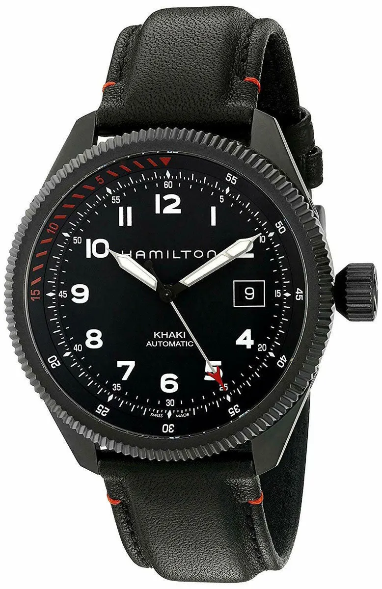 Hamilton Khaki Aviation Takeoff Air Zermatt Automatic Black Steel Black Dial Date Black Leather Strap Mens Watch H76695733