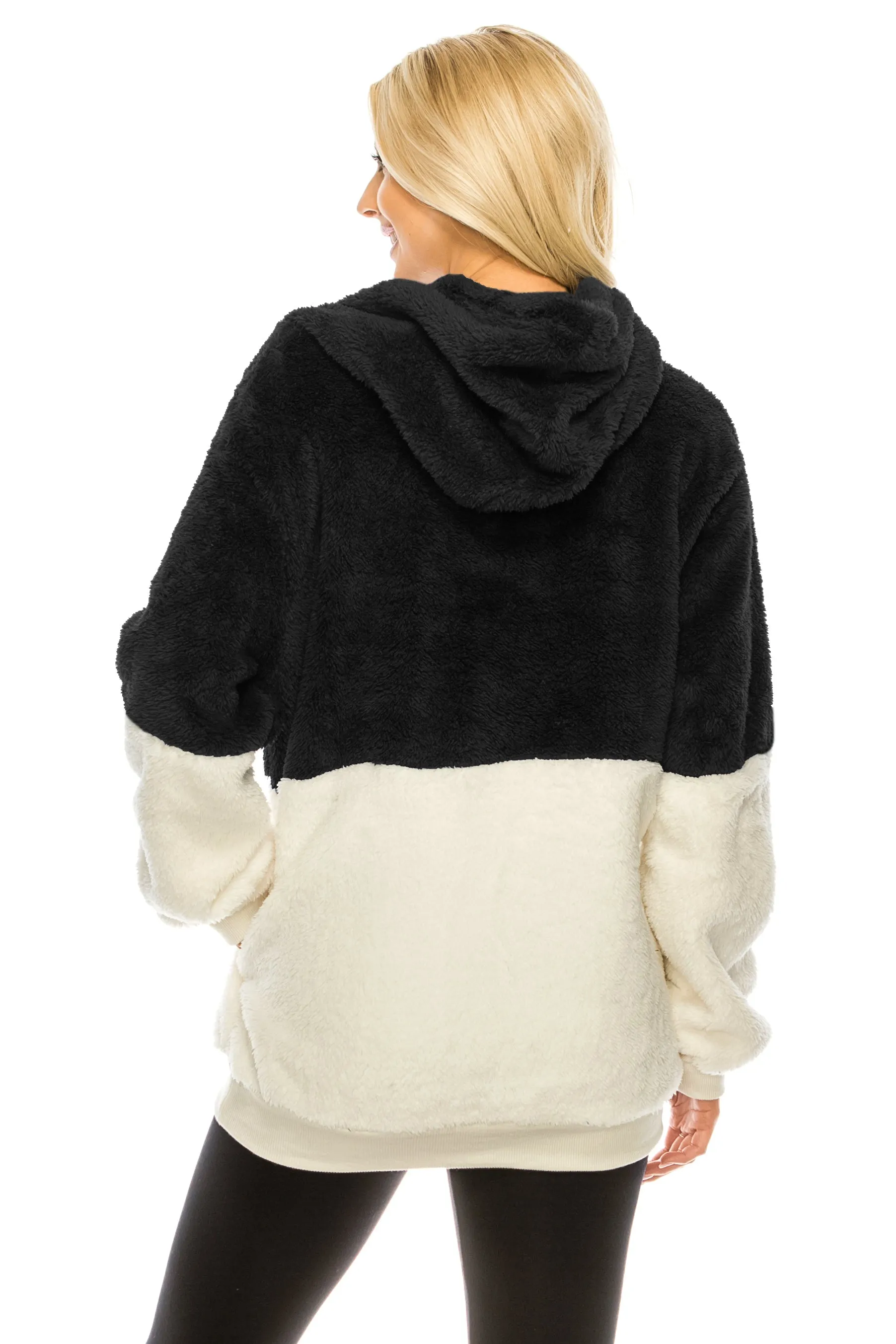 Haute Edition Women's Colorblock and Solid 1/4 Zip Sherpa Hoodie