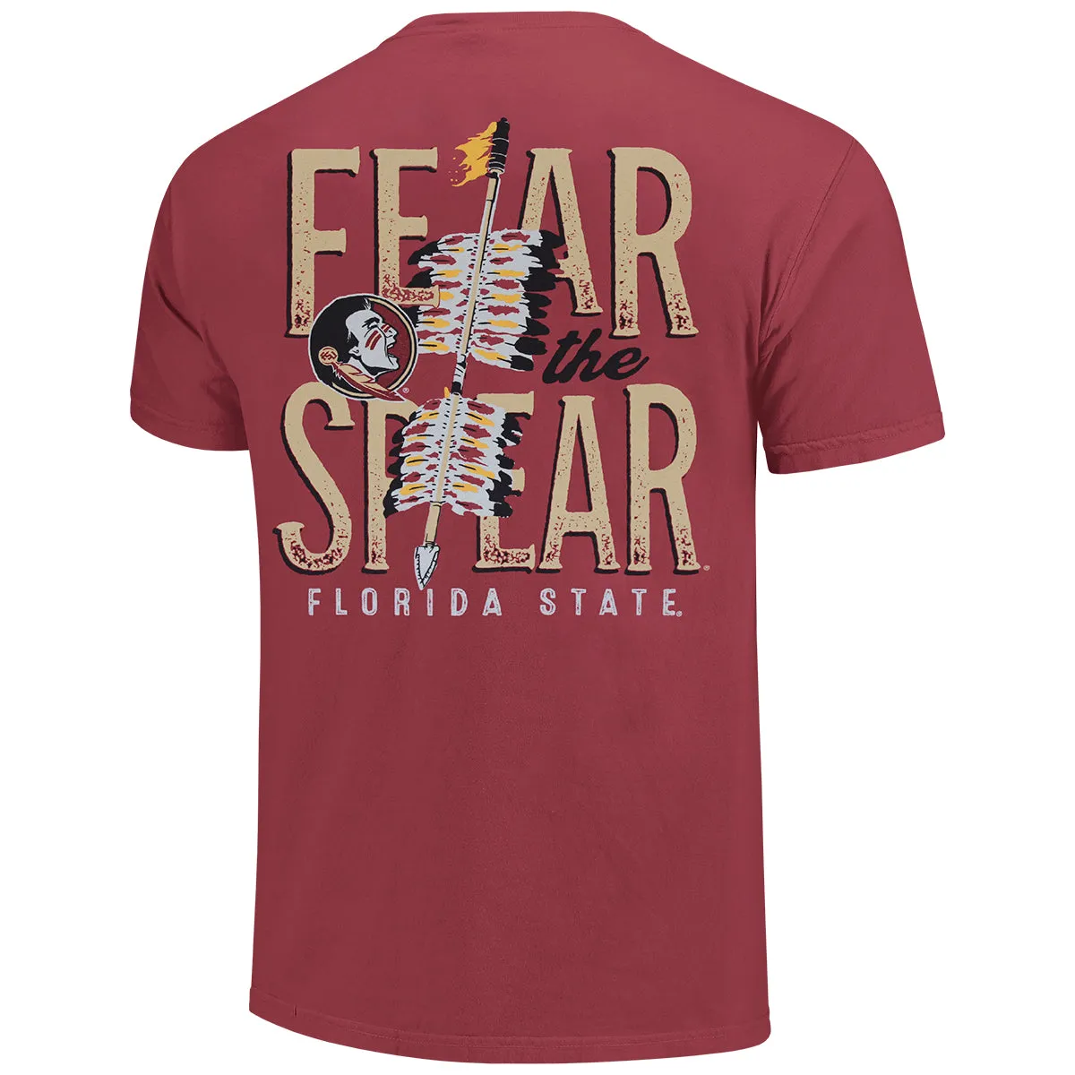 Image One Comfort Colors Adult/Unisex Seminole Logo/Fear the Spear Design Short Sleeve T-shirt - Chili