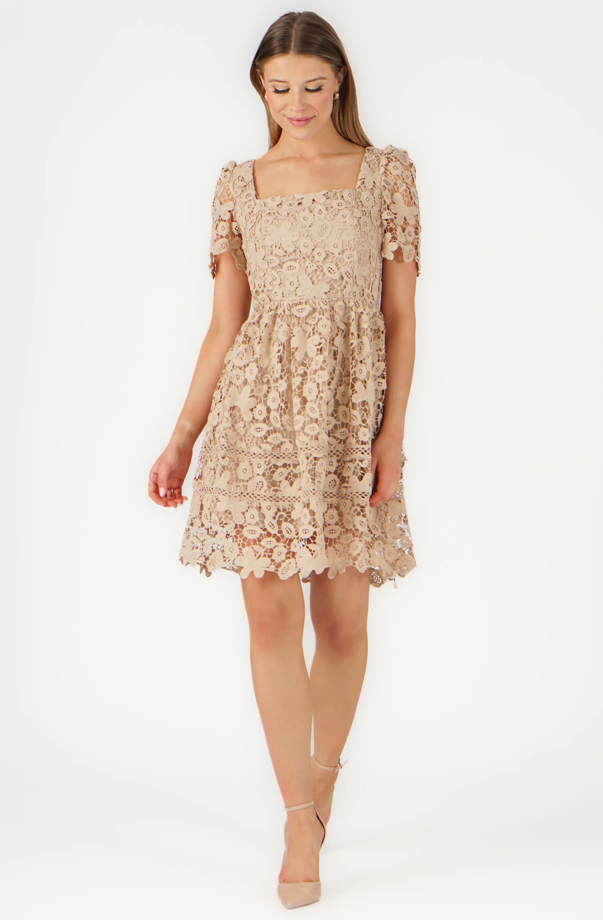 Knee Lenght Embroidered Lace Dress