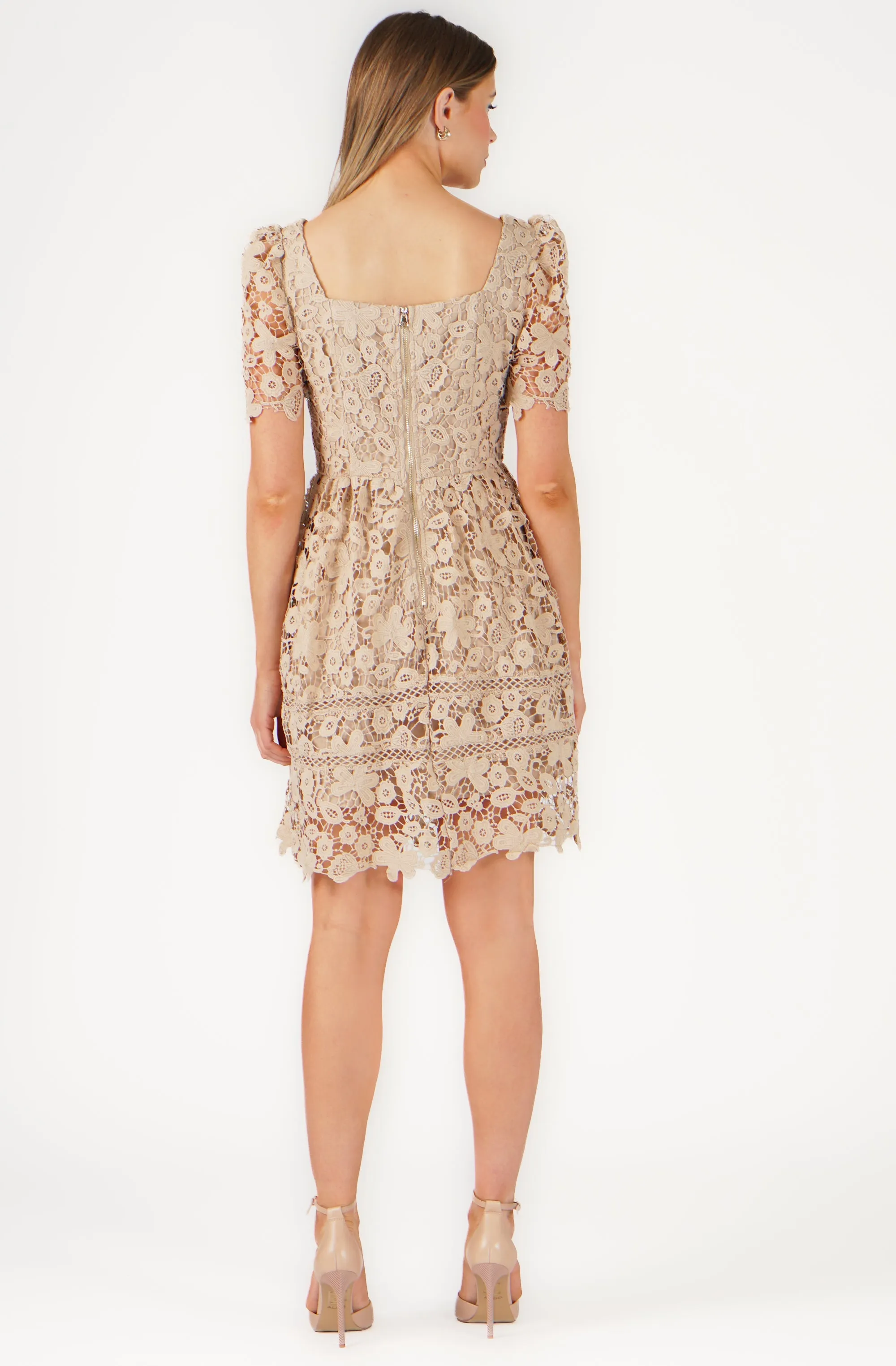 Knee Lenght Embroidered Lace Dress