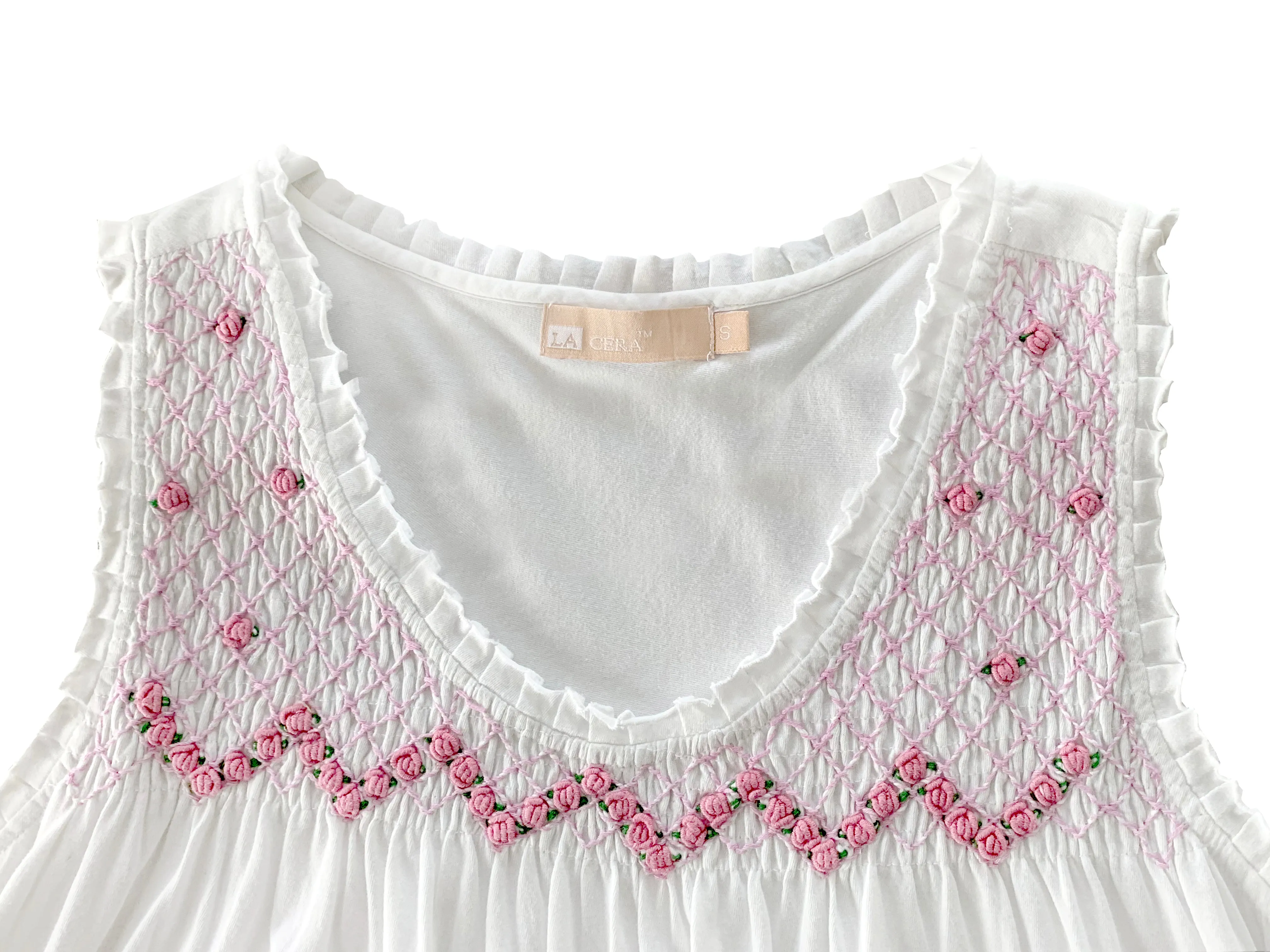 La Cera Plus Size 100% Cotton Knit Smocked Chemise