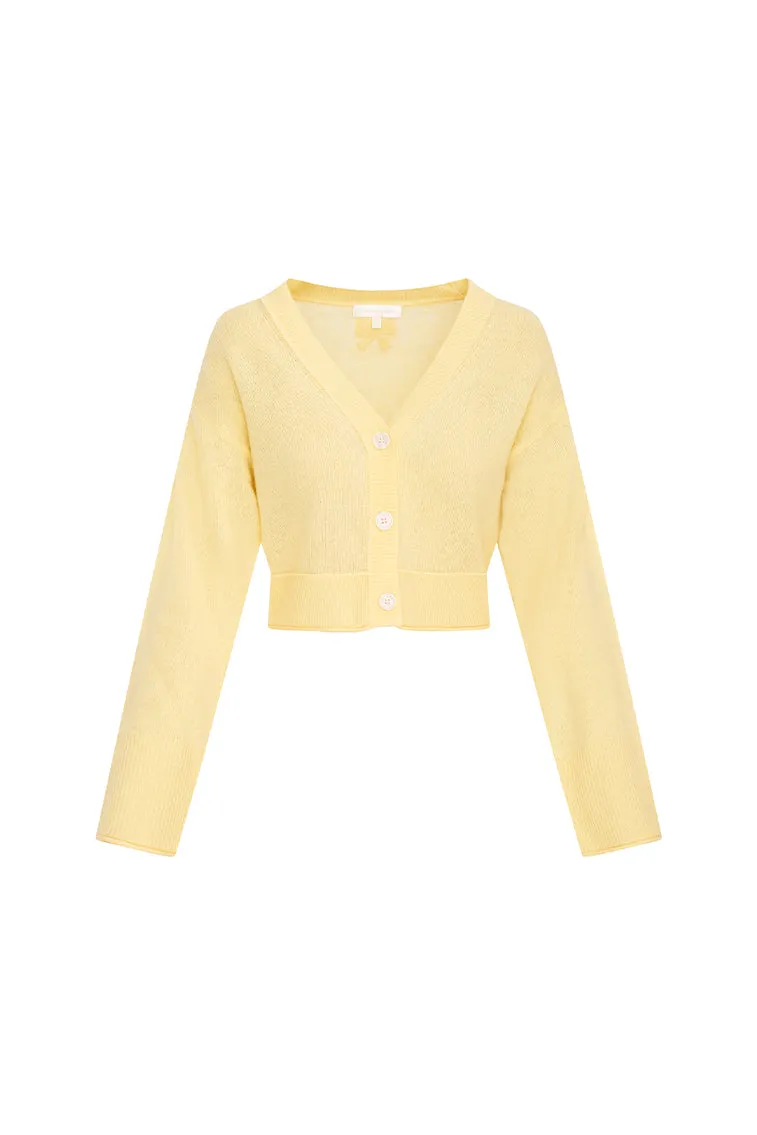 Lawrence Yellow Bow Applique Cardigan