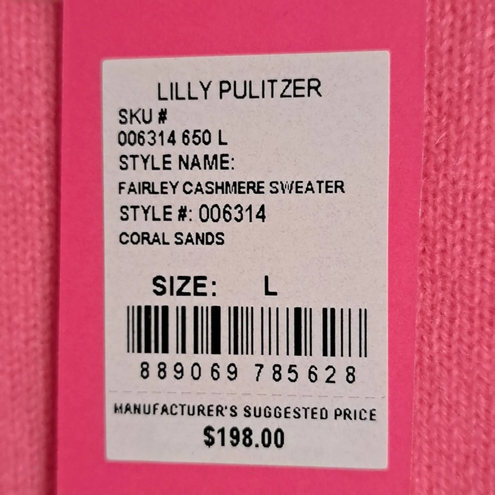 Lilly Pulitzer Fairley Cashmere Sweater Coral Sands LG