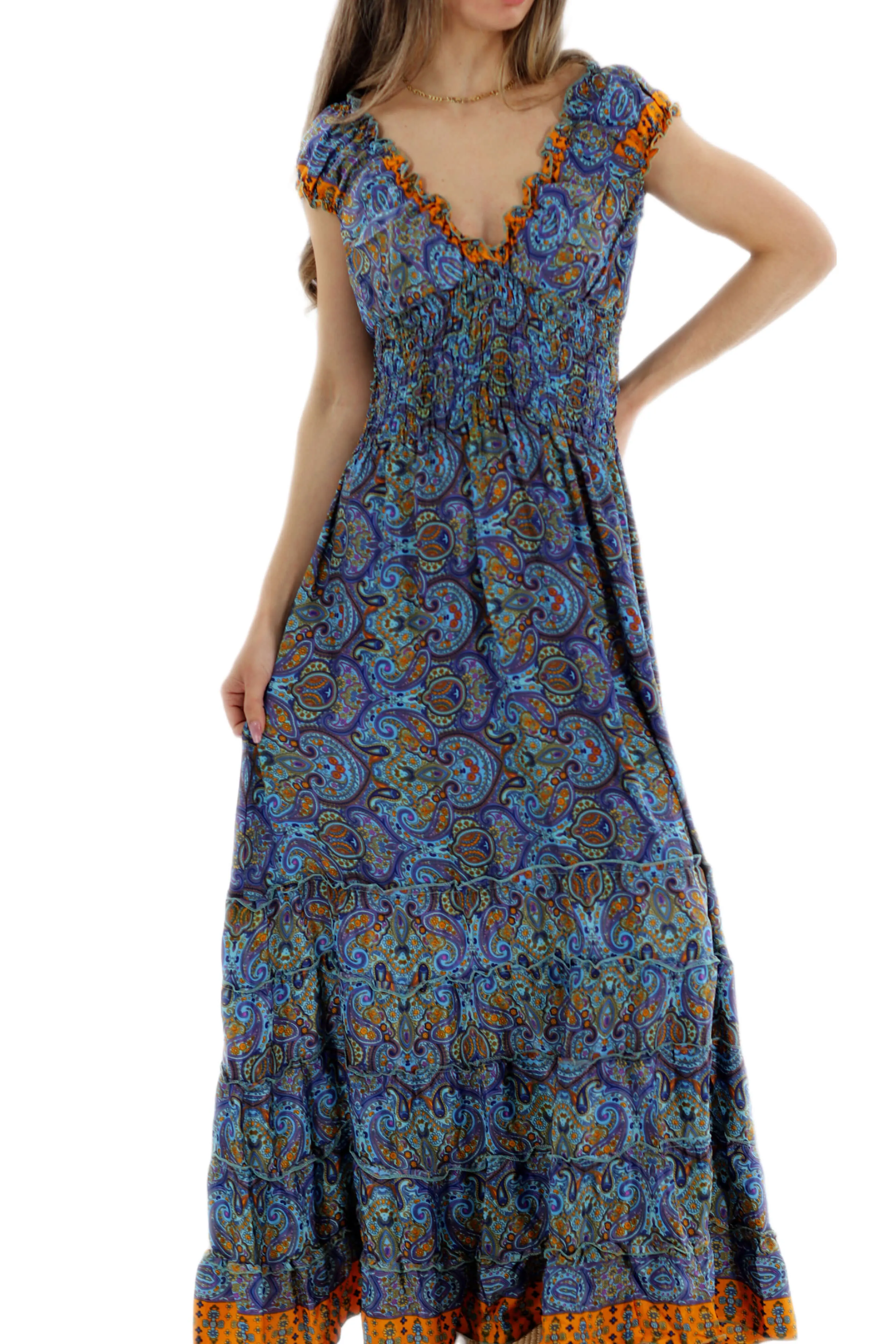 Long Flowy Floral 'Donna' (2024) Maxi Dress in Blue