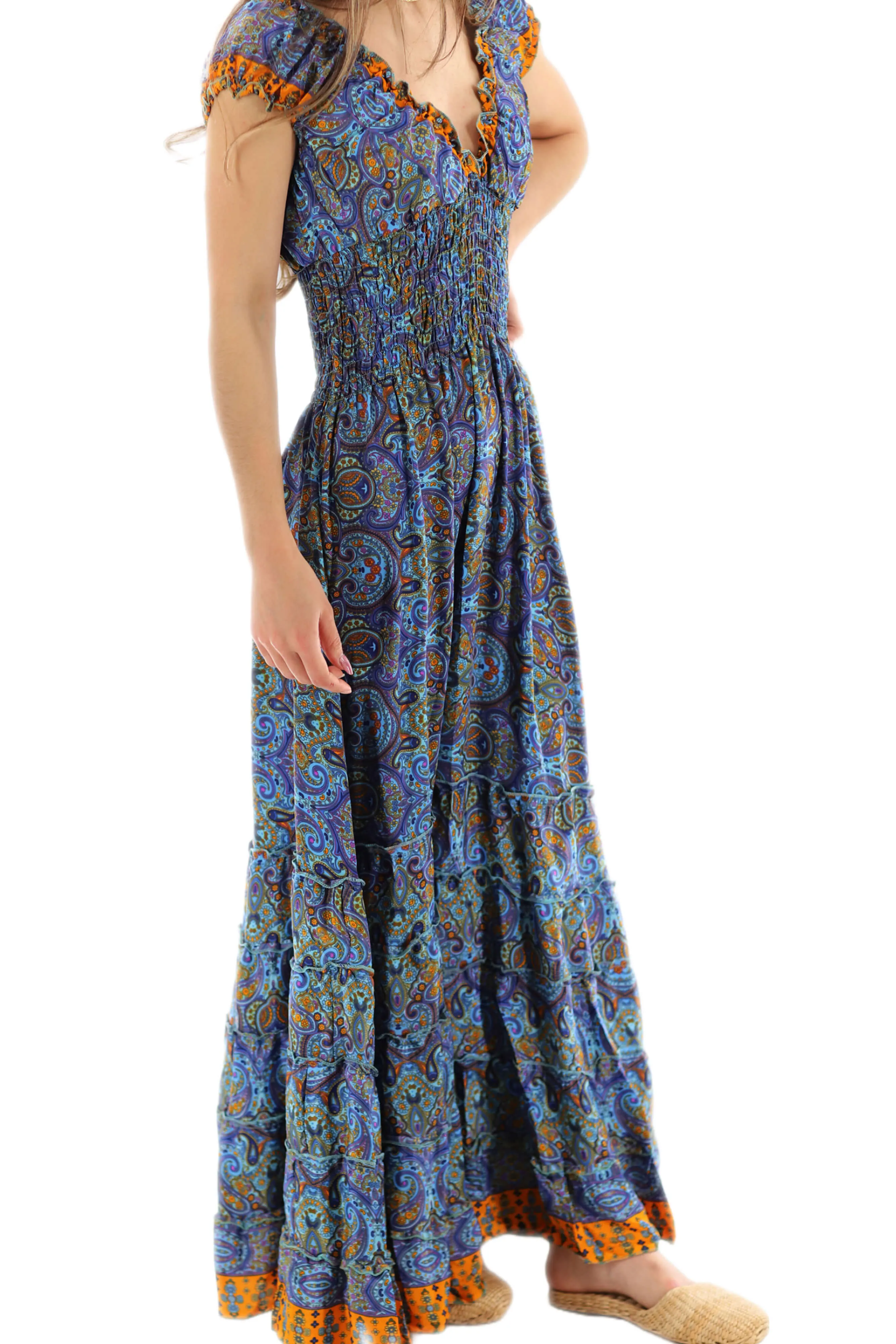 Long Flowy Floral 'Donna' (2024) Maxi Dress in Blue